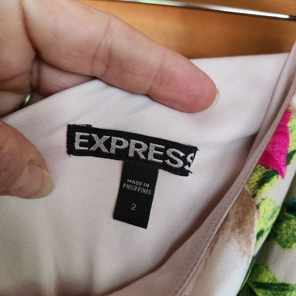 Express One Shoulder Bodycon Sheath Dress Floral Tropical Pleated Stretch Size 2 - Picture 5 of 10